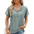 thumbnail image 1 of Cuteduck Women's Hooded V-Neck Short Sleeve T-Shirt, Summer Loose Fit Button Down Top S-XXL, 1 of 6