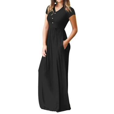 Cuteduck Women's Maxi Dresses Short Sleeve Long Casual Dresses Loose Plain with Pockets S-XXL
