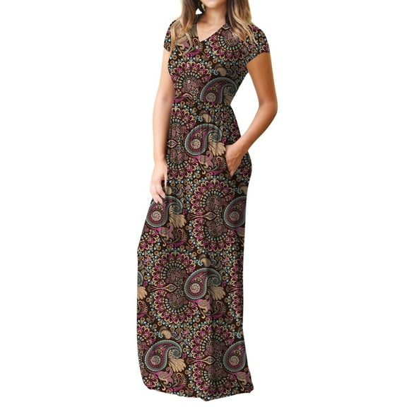 Cuteduck Women's Maxi Dresses Short Sleeve Long Casual Dresses Loose Plain with Pockets S-XXL