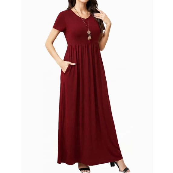 Cuteduck Women's Maxi Dresses Short Sleeve Long Casual Dresses Loose Plain with Pockets S-XXL