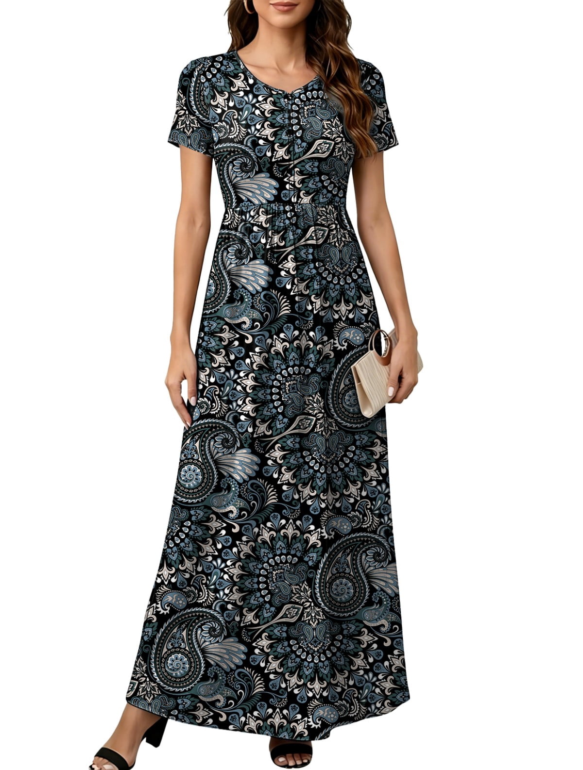 chiffon tiered dress MissJophiel Straps Corset Floral Print Color:Dusty_Rose tie strap Black Crew Neck Rib