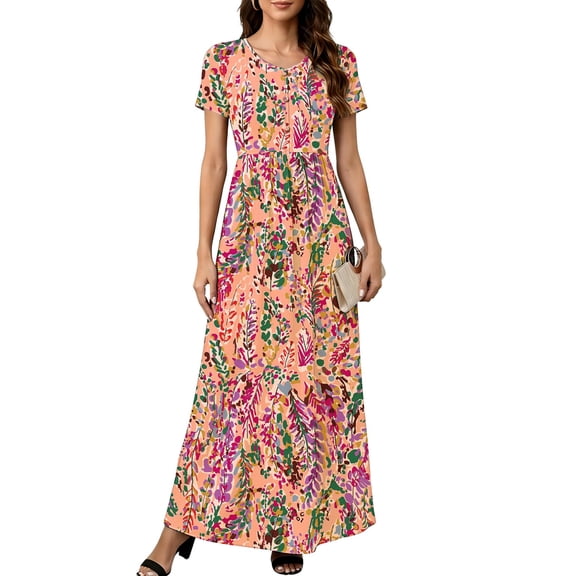 Cuteduck Women's Maxi Dresses Short Sleeve Long Casual Dresses Loose Plain with Pockets S-XXL
