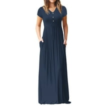 Cuteduck Women's Maxi Dresses Short Sleeve Long Casual Dresses Loose Plain with Pockets S-XXL