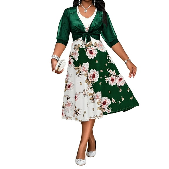 Cuteduck Women's Plus Size A-Line Dress - Fuchsia Short Sleeve Floral Print, Summer Casual & Party Wear 1X-5X