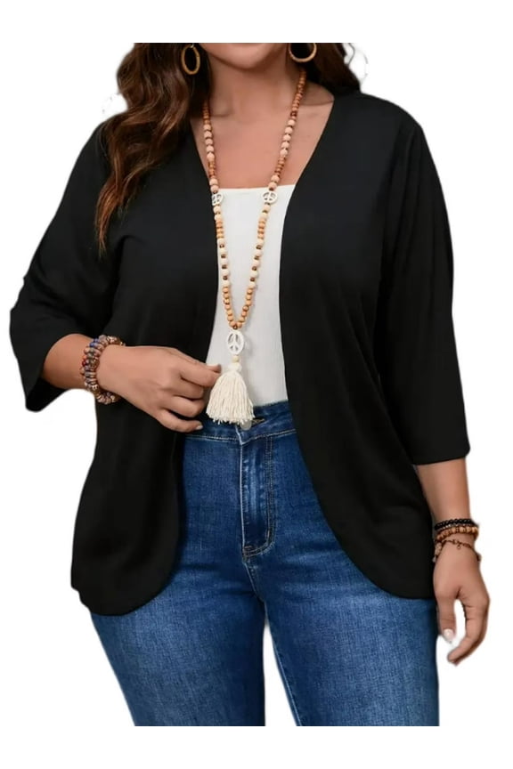 Women's Plus Size Cardigan 3/4 Sleeve Casual Open Front Light Cardigan 1X-4X