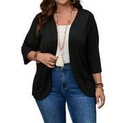 Cuteduck Women's Plus Size Cardigan 3/4 Sleeve Casual Open Front Light Cardigan 1X-4X