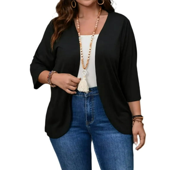 Cuteduck Women's Plus Size Cardigan 3/4 Sleeve Casual Open Front Light Cardigan 1X-4X