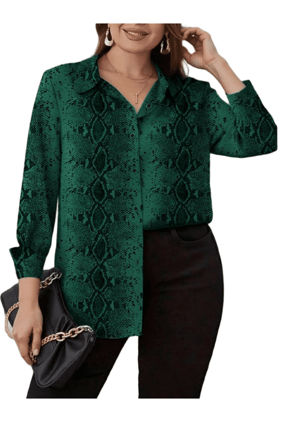 Women Plus Size Floral Printed Button Down Shirt Lapel Long Sleeve Fall Casual Lightweight Boho Dressy Top 1X-5X