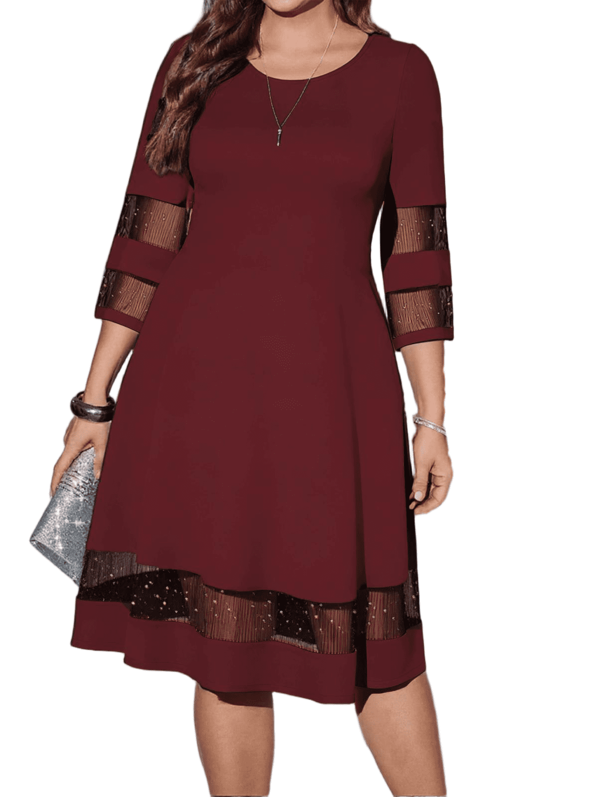 Black & Wihte Stripped Dress With Round Neck & 3/4 Sleeves main image 1