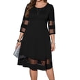 thumbnail image 1 of Cuteduck Women's Plus Size Casual Round-neck 3/4 Sleeve Fall Loose A-Line Shimmering Party Holiday Dress 1X-4X, 1 of 7