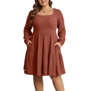 Cuteduck Women's Plus Size Fall Sweater Dress Long Sleeve Babydoll Dresses with Pocket, 1X-5X