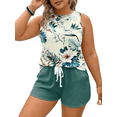 thumbnail image 1 of Cuteduck Women's Plus Size Outfit Sets Summer Sleeveless Crew Neck Loose Fit Casual Two Piece Lounge Suit with Pockets & Printed Pattern 1X-4X, 1 of 9