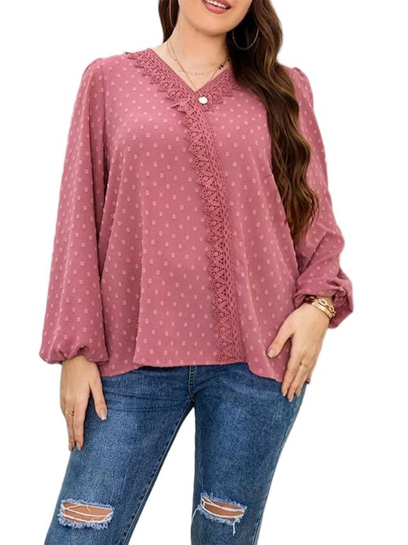 Women's Plus Size Off Shoulder V Neck Chiffon Blouse Long Sleeve – Solid Color Business Casual Office Shirt, Flattering Work Top Hides Tummy For Curvy Women 1X-4X