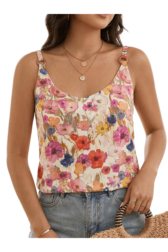 Women Tank Tops Summer Loose Fit Sleeveless Floral Print U Neck Casual Camisole M-4X
