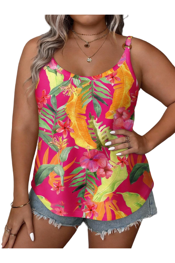 Women's Plus Size Summer Tank Tops Floral Print Sleeveless V Neck Loose Fit Casual Camisole 1X-4X