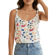 Cuteduck Women Tank Tops Summer Loose Fit Sleeveless Floral Print U Neck Casual Camisole M-XL