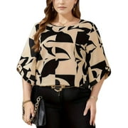 CUTEDUCK Women's Plus-Size Top With Five-Quarter Sleeves Women's Printed Crew Neck Shirt Top 1X-4X