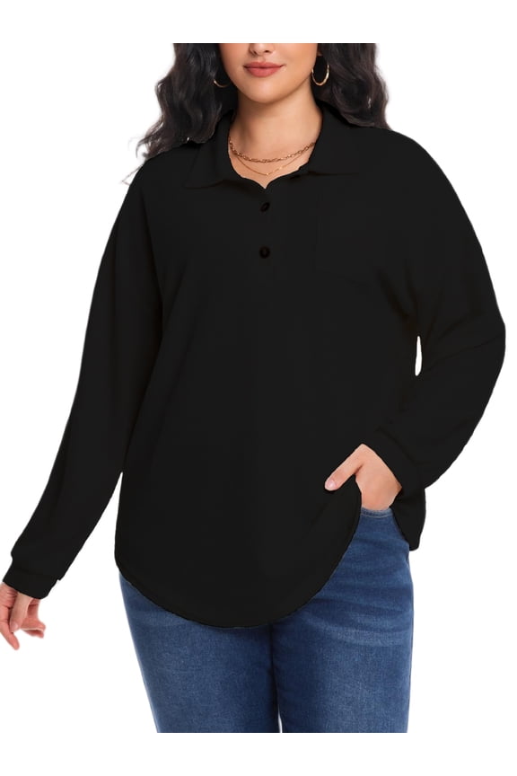 Women's Plus Size Waffle Knit Tops Henley Long Sleeve Fall Casual Shirts 1X-5X