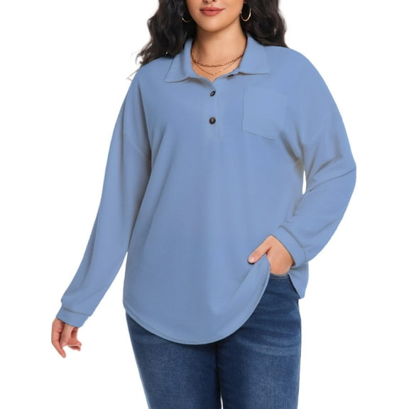 Cuteduck Women's Plus Size Waffle Knit Tops Henley Long Sleeve Fall Casual Shirts 1X-5X