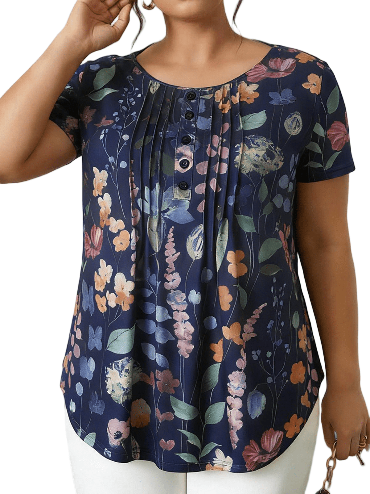 Cuteduck Women Plus Size Tops Short Sleeve Summer Floral Print Blouses ...