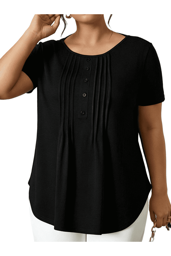 Women's Plus SizeShort Sleeve Floral Print Blouses Spring Summer Round Neck Loose Fit Casual Bohemian Shirts 1X-5X