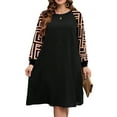 thumbnail image 1 of Cuteduck Women Plus Size Fall Plaid Dress Long Sleeve Round Neck Fashion A-Line Casual Midi Dress 1X-4X, 1 of 7