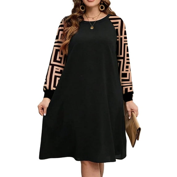 Cuteduck Women Plus Size Fall Plaid Dress Long Sleeve Round Neck Fashion A-Line Casual Midi Dress 1X-4X