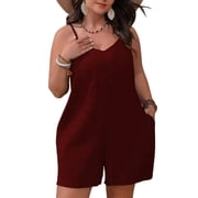 Cuteduck Women's Plus-size Casual Summer Halter Rompers Shorts Jumpsuit with Pockets 1X-4X