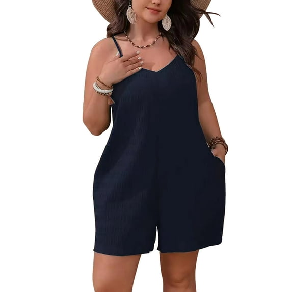 Cuteduck Women's Plus-size Casual Summer Halter Rompers Shorts Jumpsuit with Pockets 1X-4X