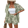 thumbnail image 1 of Cuteduck Women's Set Summer Short Sleeve Polo Neck Loose Floral Print Bohemian Casual Comfortable Outfit S-2XL, 1 of 9