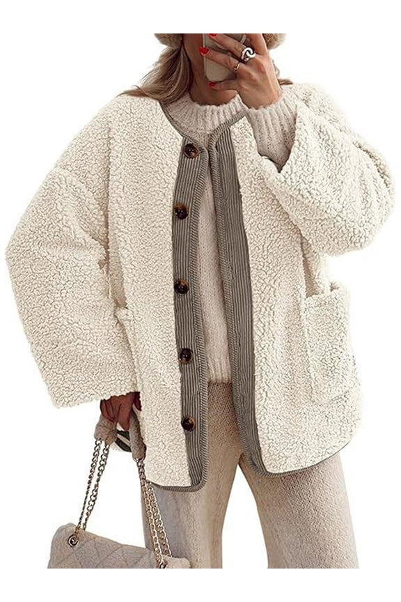 Women's Sherpa Jacket Warm Winter Casual Plush Lamb Coat S-2XL