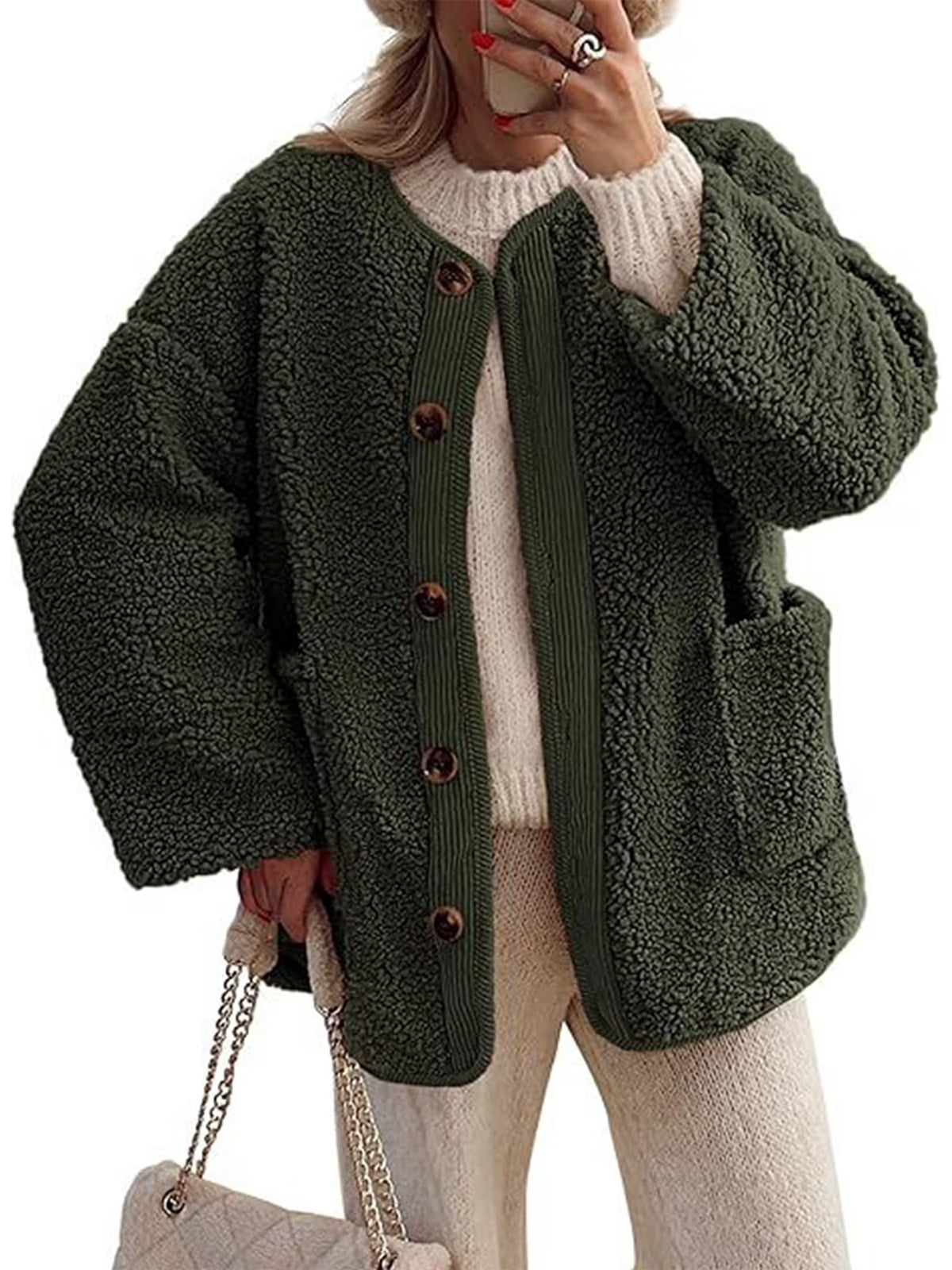 Women's Sherpa Jacket Warm Winter Casual Plush Lamb Coat S-2XL