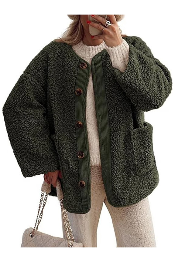 Women's Sherpa Jacket Warm Winter Casual Plush Lamb Coat S-2XL