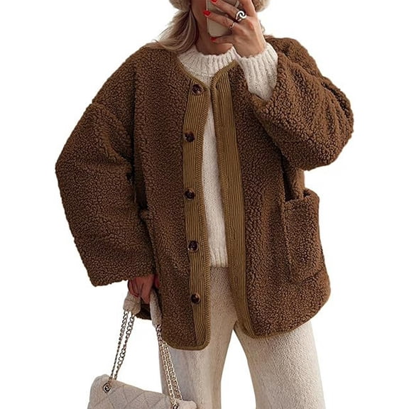 Cuteduck Women's Sherpa Jacket Warm Winter Casual Plush Lamb Coat S-2XL