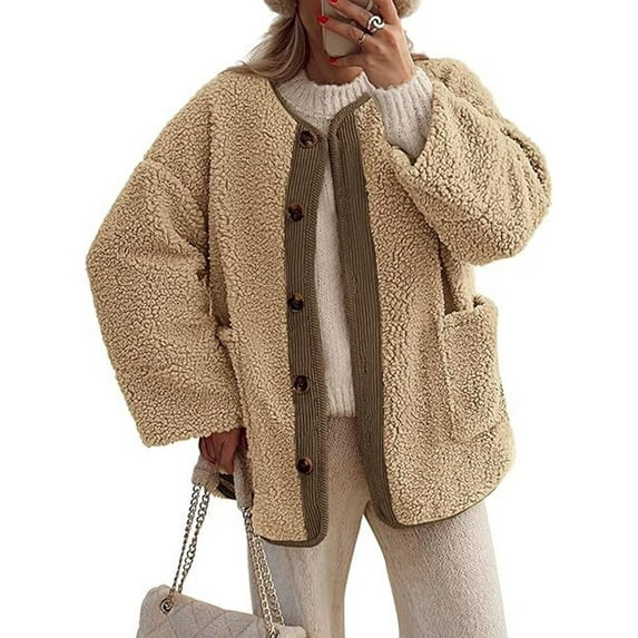 Cuteduck Women's Sherpa Jacket Warm Winter Casual Plush Lamb Coat S-2XL