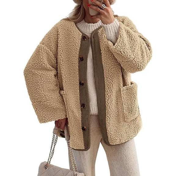 Cuteduck Women's Sherpa Jacket Warm Winter Casual Plush Lamb Coat S-2XL