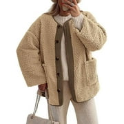CUTEDUCK Women's Sherpa Jacket Warm Winter Casual Plush Lamb Coat S-2XL
