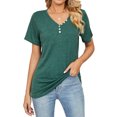 thumbnail image 1 of Cuteduck Women's Short Sleeve V-Neck T-Shirt – Button Front, Loose Fit Solid Color Soft Summer Top – Casual Everyday Essential S-2X, 1 of 6