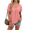 thumbnail image 1 of Cuteduck Women's Short Sleeve V-Neck T-Shirt – Ruched Detail, Loose Fit Solid Color Soft Summer Top – Casual Everyday Essential S-2X, 1 of 7