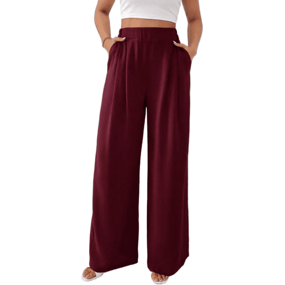 Cuteduck Women's Solid Color Wide Leg Pants – High Waisted Flowy Palazzo Trousers with Slant Pockets Casual Loose Pants S-2XL