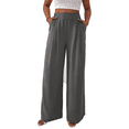 thumbnail image 1 of Cuteduck Women's Solid Color Wide Leg Pants – High Waisted Flowy Palazzo Trousers with Slant Pockets Casual Loose Pants S-2XL, 1 of 7