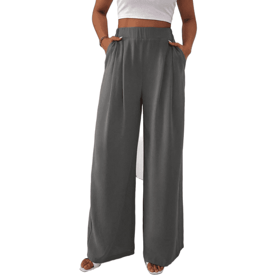 Cuteduck Women's Solid Color Wide Leg Pants – High Waisted Flowy Palazzo Trousers with Slant Pockets Casual Loose Pants S-2XL