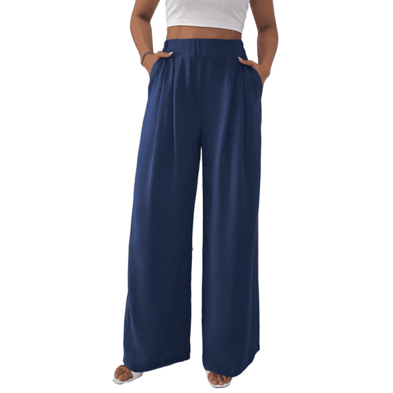 Cuteduck Women's Solid Color Wide Leg Pants – High Waisted Flowy Palazzo Trousers with Slant Pockets Casual Loose Pants S-2XL