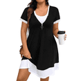 thumbnail image 1 of Cuteduck Women's Plus Summer Dress Short Sleeve U-Neck Color Block Tiered Half-Zipper Casual Frock 1X-5X, 1 of 10