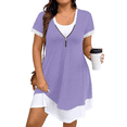 thumbnail image 1 of Cuteduck Women's Plus Summer Dress Short Sleeve U-Neck Color Block Tiered Half-Zipper Casual Frock 1X-5X, 1 of 10