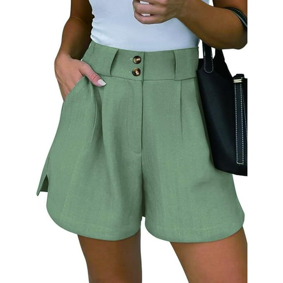 Cuteduck Women's Summer High Waisted Shorts Elegant Pleated Business Work Shorts with Pockets S-2XL