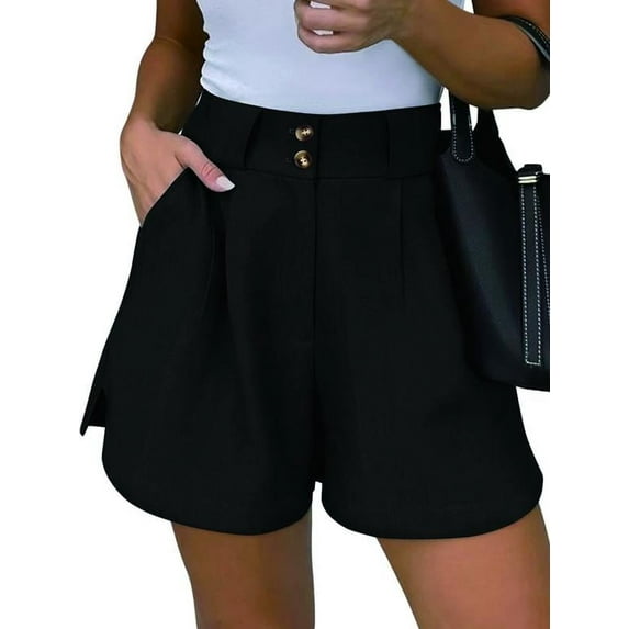 Cuteduck Women's Summer High Waisted Shorts Elegant Pleated Business Work Shorts with Pockets S-2XL
