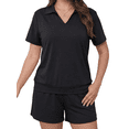 thumbnail image 1 of Cuteduck Pajamas for Womens Set 2 Piece Outfit Set Summer Short Sleeve V Neck Tops Lightweight Casual Outfits Set M-3X, 1 of 9