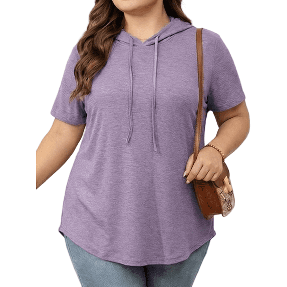 Cuteduck Plus Size Hoodies for Women Short Sleeve V Neck Pullover Drawstring Tops Loose Fit Casual Sweatshirts 1X-5X