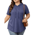 thumbnail image 1 of Cuteduck Plus Size Hoodies for Women Short Sleeve V Neck Pullover Drawstring Tops Loose Fit Casual Sweatshirts 1X-5X, 1 of 9